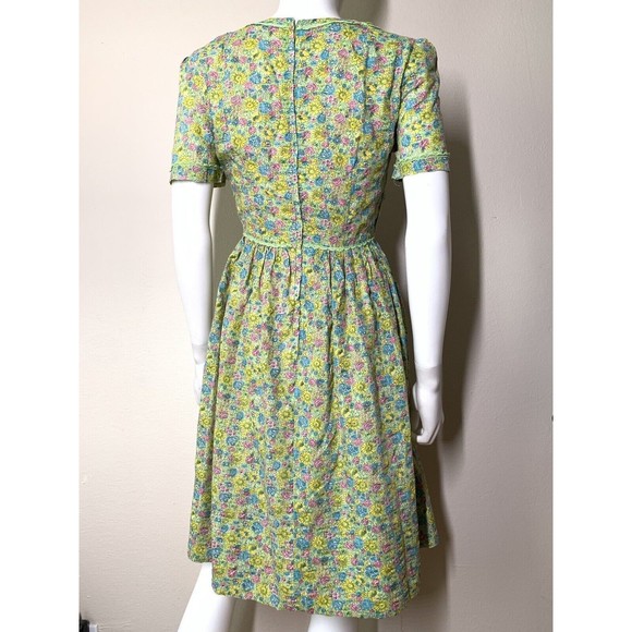 Vintage 50s Home Made Floral Seersucker Day Dress Modern Sz 2 Short Sleeve Knee - Picture 5 of 8